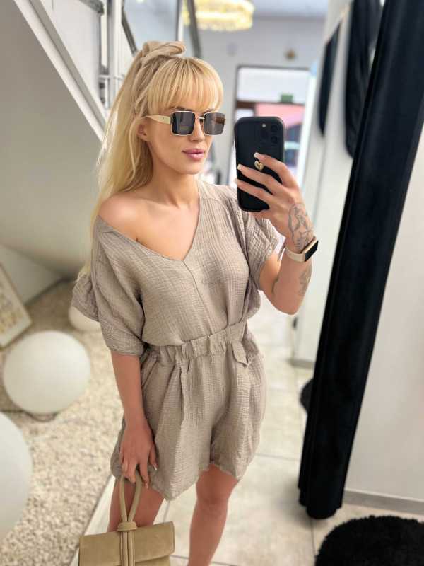 CH425 Zwiewne Szorty / Spodenki z Muślinu  Jasny Beż