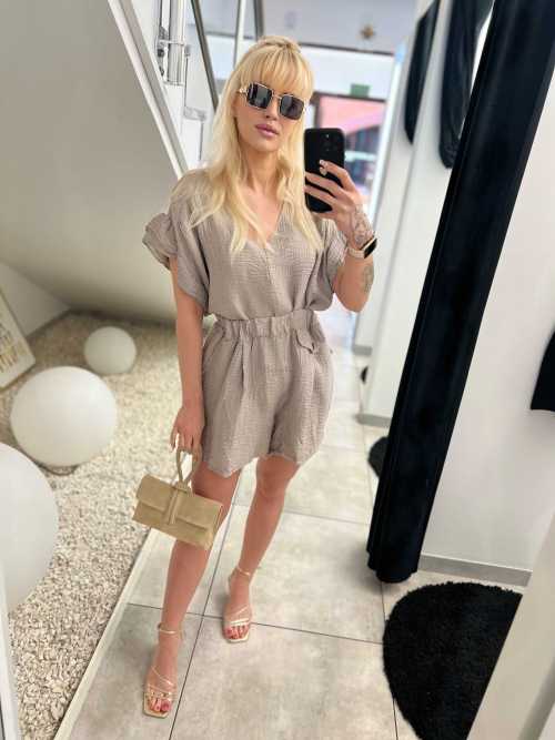 CH425 Zwiewne Szorty / Spodenki z Muślinu  Jasny Beż