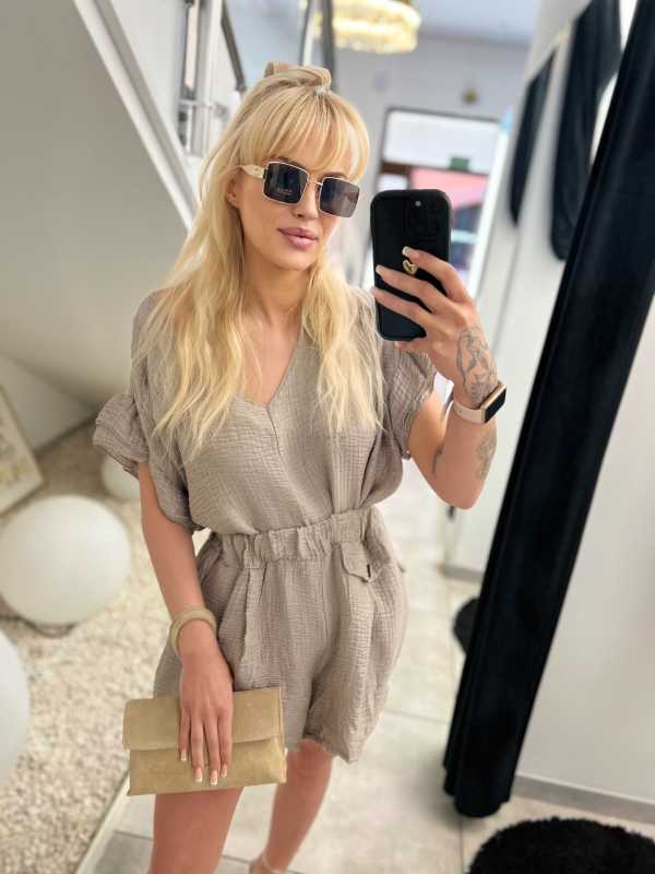 CH425 Zwiewne Szorty / Spodenki z Muślinu  Jasny Beż