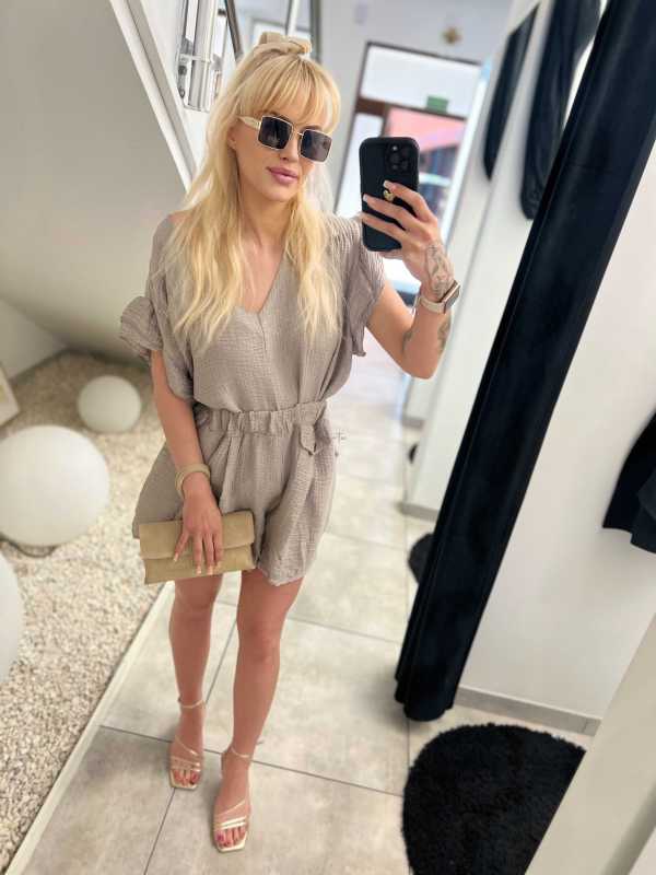 CH425 Zwiewne Szorty / Spodenki z Muślinu  Jasny Beż