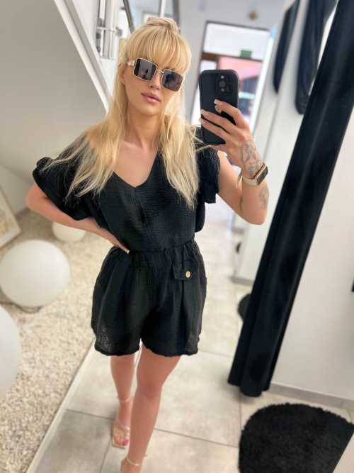 CH502 Zwiewna Bluzka Oversize z Muślinu Czarna