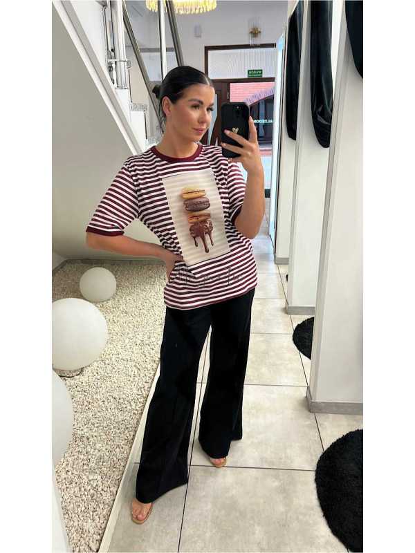 BC546 T-shirt Bocca Ciasteczko Paski Bordowy