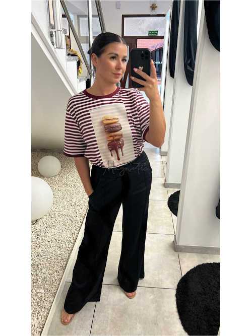 BC546 T-shirt Bocca Ciasteczko Paski Bordowy