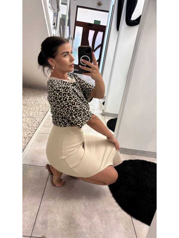 BC568 Spódnica Midi Bawełna Prążek Beżowa