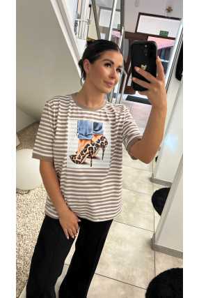 BC546 T-shirt Bocca Szpilka Paski Jasny Beż