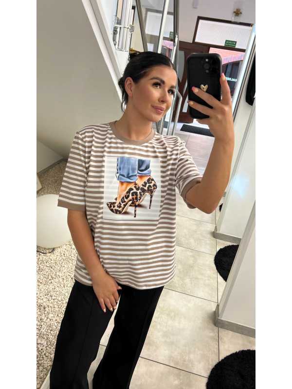 BC546 T-shirt Bocca Szpilka Paski Jasny Beż