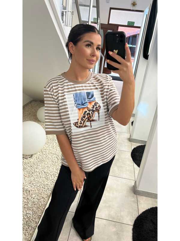 BC546 T-shirt Bocca Szpilka Paski Jasny Beż