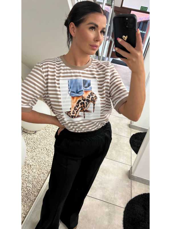 BC546 T-shirt Bocca Szpilka Paski Jasny Beż