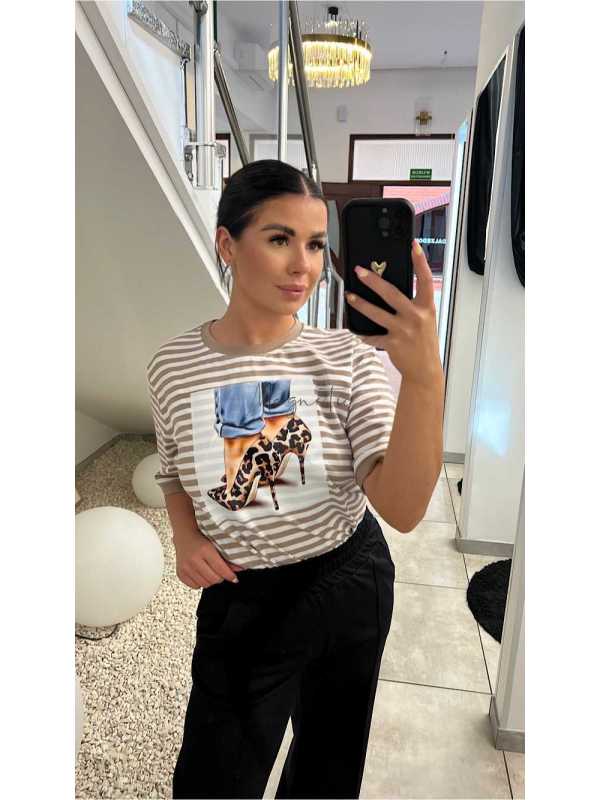 BC546 T-shirt Bocca Szpilka Paski Jasny Beż