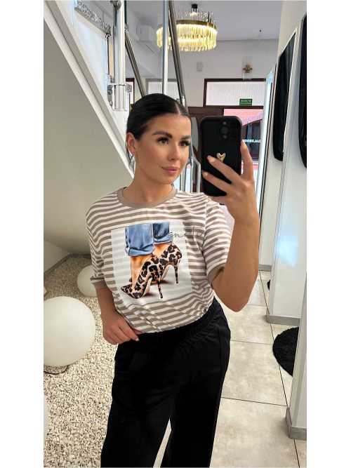 BC546 T-shirt Bocca Szpilka Paski Jasny Beż