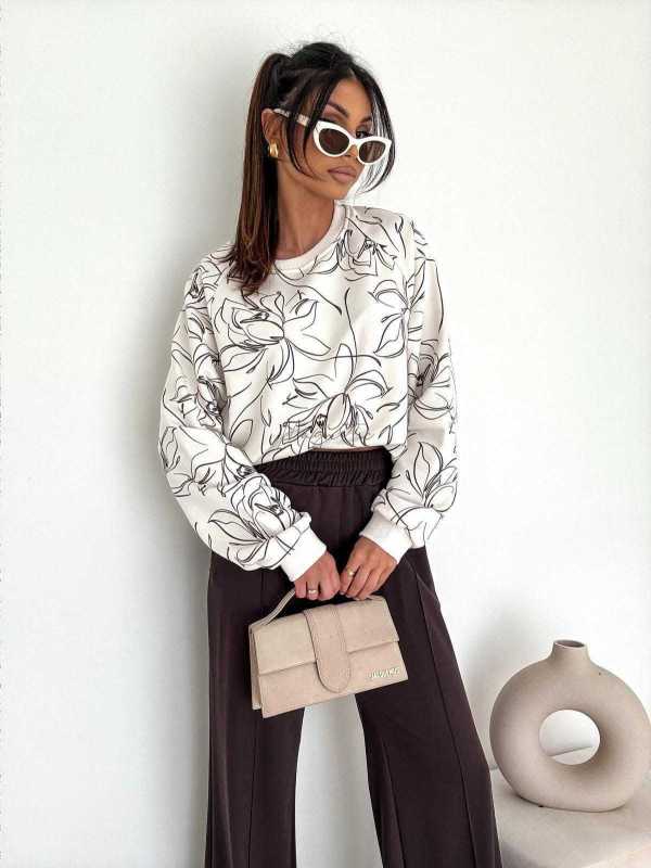 BC566 Bluza Oversize Bocca Ecru + Kwiatki