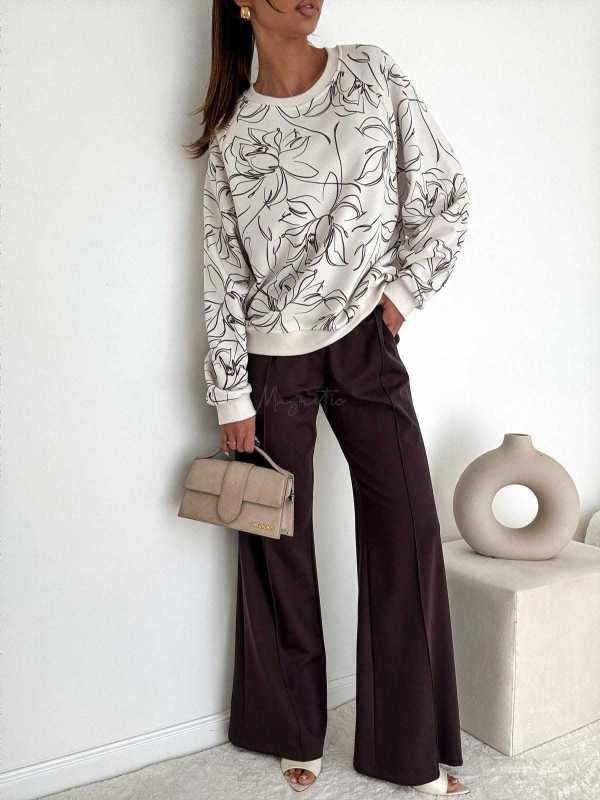 BC566 Bluza Oversize Bocca Ecru + Kwiatki