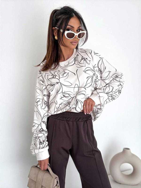 BC566 Bluza Oversize Bocca Ecru + Kwiatki
