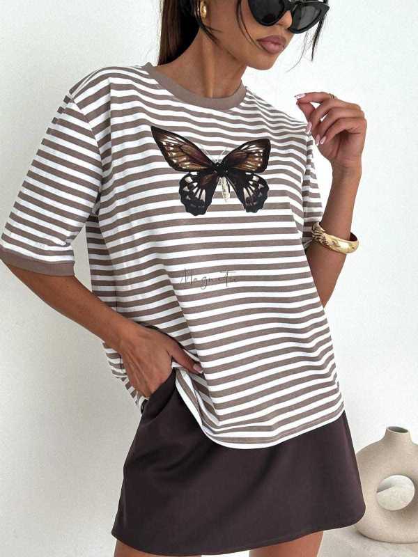 BC546 T-shirt Bocca Butterfly Beżowe Paski