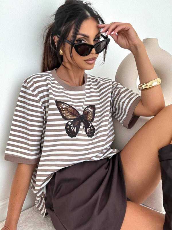 BC546 T-shirt Bocca Butterfly Beżowe Paski