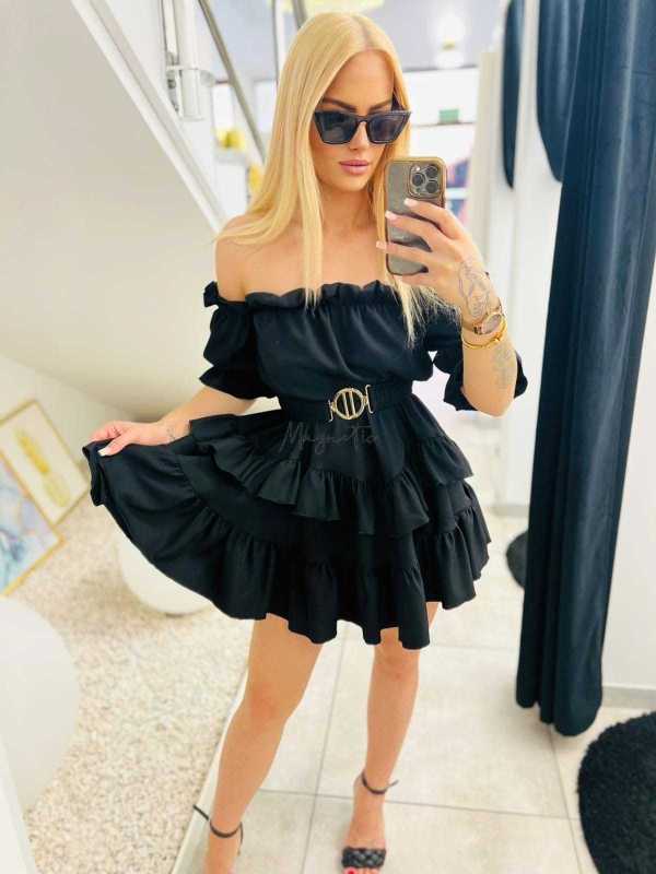 MR733 Sukienka Hiszpanka Krótki Rękaw Czarna