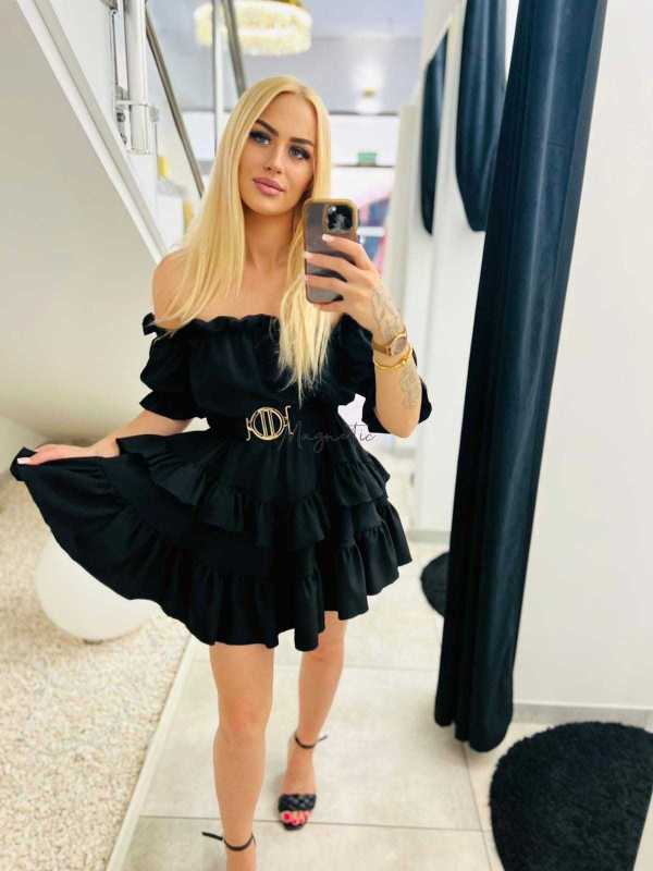 MR733 Sukienka Hiszpanka Krótki Rękaw Czarna