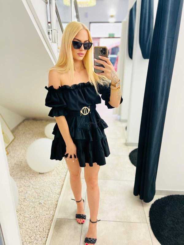 MR733 Sukienka Hiszpanka Krótki Rękaw Czarna