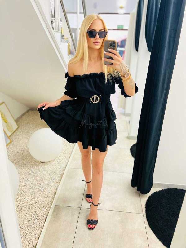 MR733 Sukienka Hiszpanka Krótki Rękaw Czarna