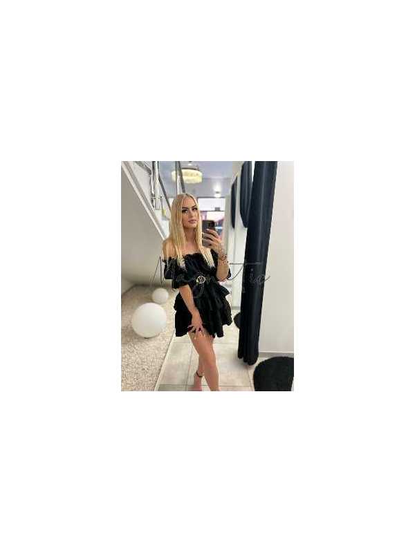 MR733 Sukienka Hiszpanka Krótki Rękaw Czarna