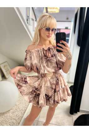 MR825 Kombinezon Hiszpanka Krótki Rękaw Beżowo-Brązowy