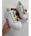 B655 Buty Sneakersy Damskie Białe z Ozdobami