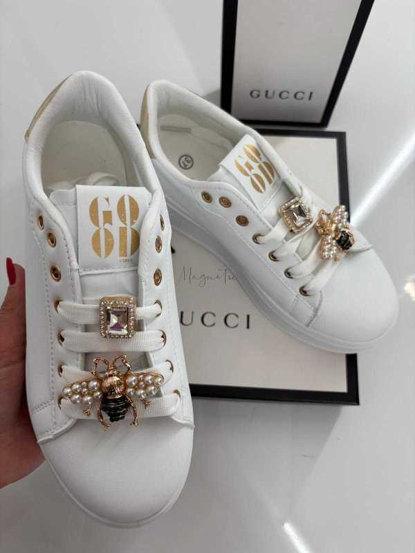 B655 Buty Sneakersy Damskie Białe z Ozdobami