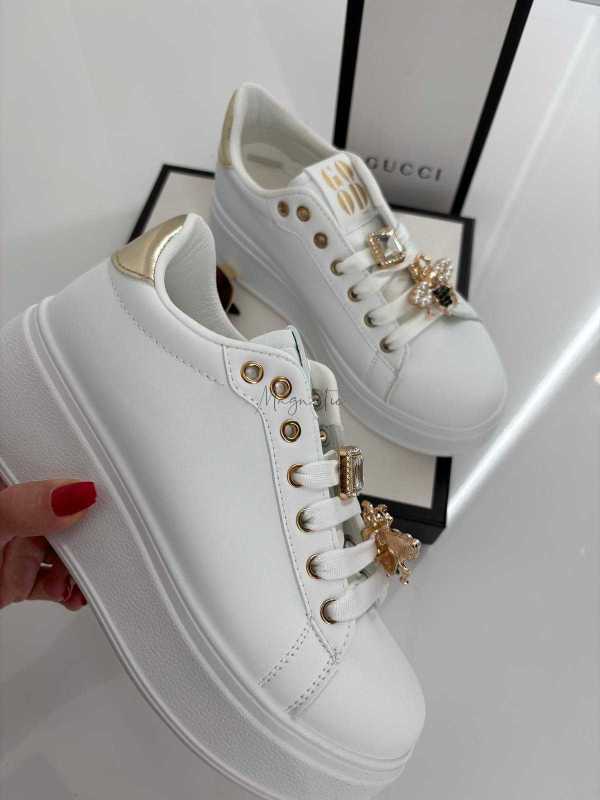 B655 Buty Sneakersy Damskie Białe z Ozdobami