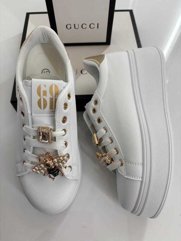 B655 Buty Sneakersy Damskie Białe z Ozdobami