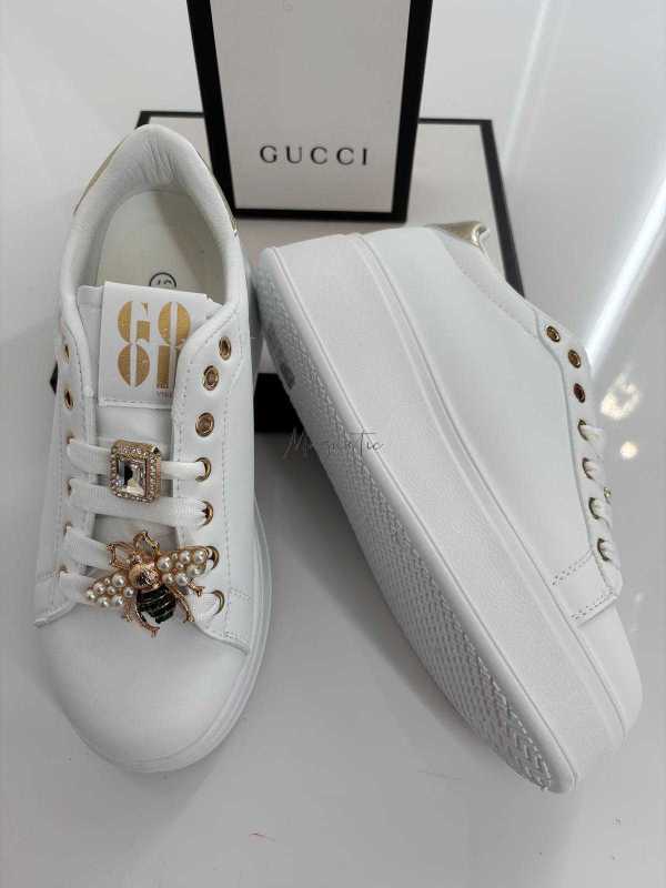 B655 Buty Sneakersy Damskie Białe z Ozdobami