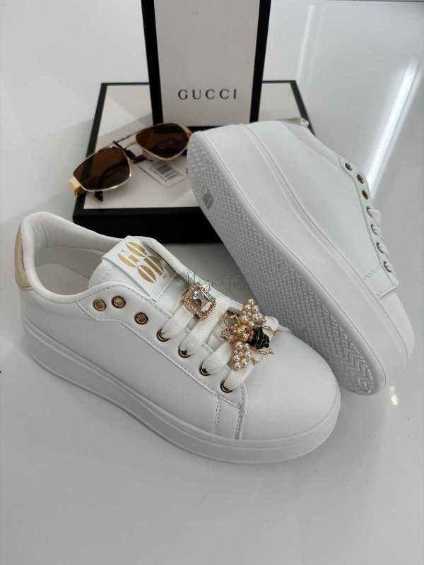 B655 Buty Sneakersy Damskie Białe z Ozdobami