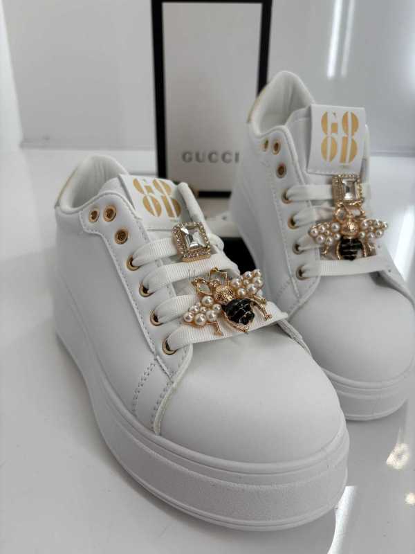 B655 Buty Sneakersy Damskie Białe z Ozdobami