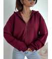 BC660 Bluza Na Zamek Z Kapturem Bawełna Bordowa