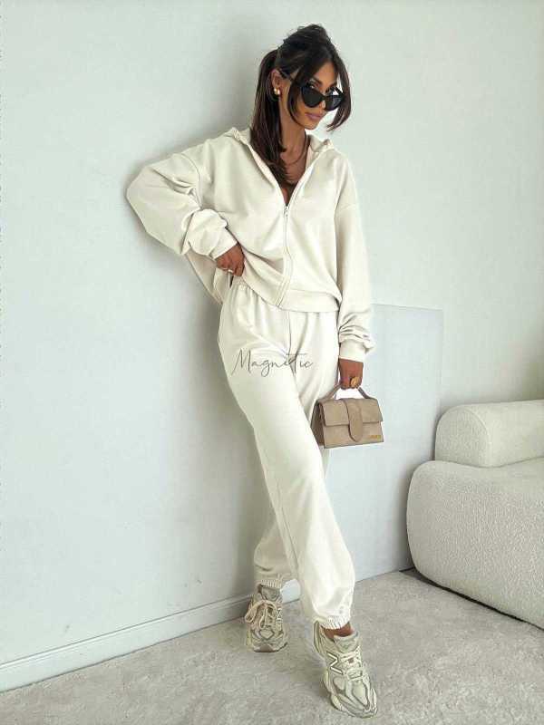 BC659 Komplet Dresowy Bawełna + Koronka Waniliowy