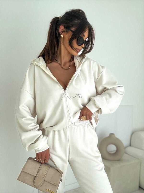 BC659 Komplet Dresowy Bawełna + Koronka Waniliowy