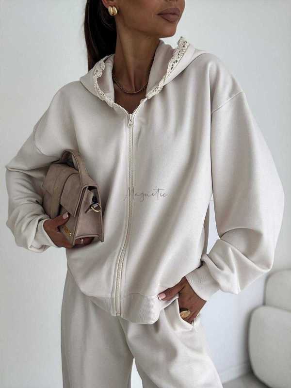 BC659 Komplet Dresowy Bawełna + Koronka Waniliowy