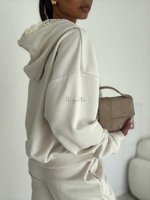 BC659 Komplet Dresowy Bawełna + Koronka Waniliowy