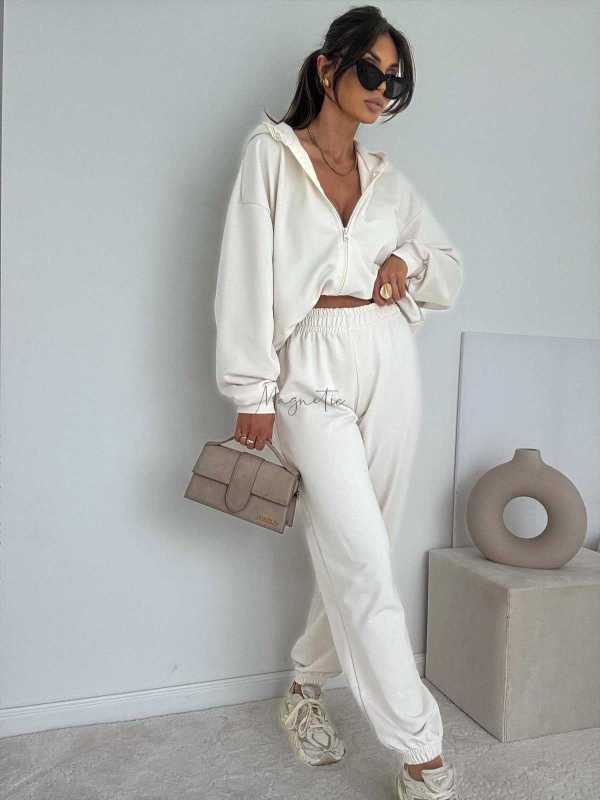 BC659 Komplet Dresowy Bawełna + Koronka Waniliowy