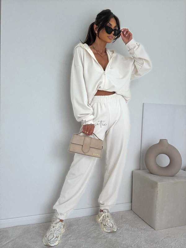 BC659 Komplet Dresowy Bawełna + Koronka Waniliowy