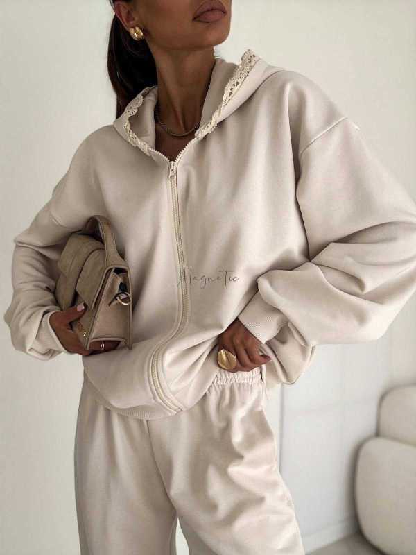 BC659 Komplet Dresowy Bawełna + Koronka Waniliowy