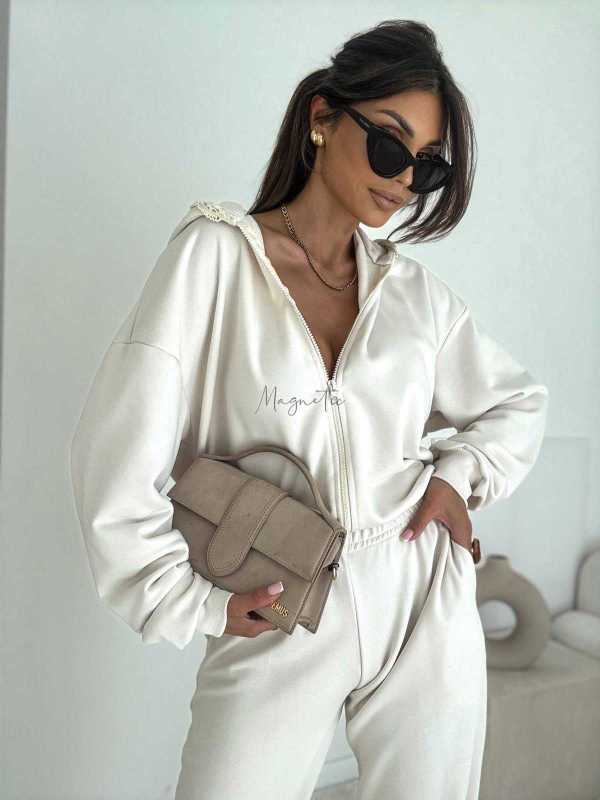 BC659 Komplet Dresowy Bawełna + Koronka Waniliowy