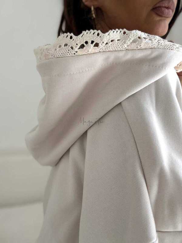 BC659 Komplet Dresowy Bawełna + Koronka Waniliowy