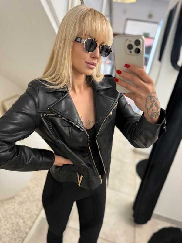 K615 Kurtka Ramoneska Ekoskóra Złote Dodatki Czarna