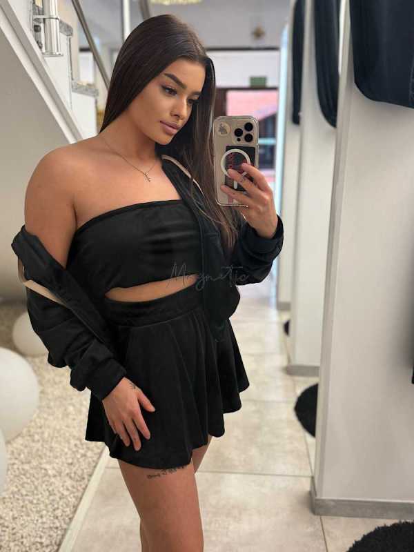 LP658 Komplet Dresowy La Perla Welurowy 3 częściowy Czarny