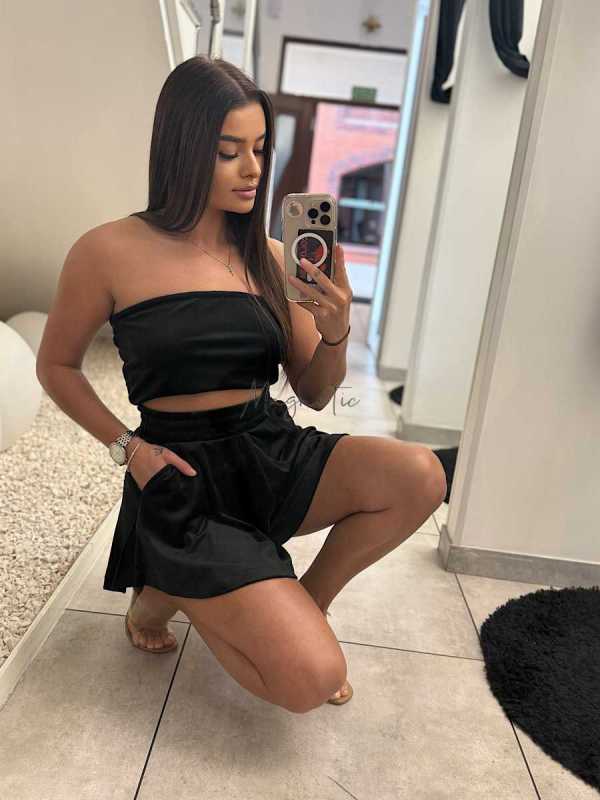 LP658 Komplet Dresowy La Perla Welurowy 3 częściowy Czarny