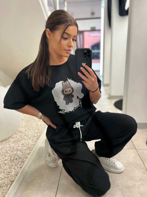 NB647 Komplet Masełkowy Krótki Rękaw Labubu Czarny