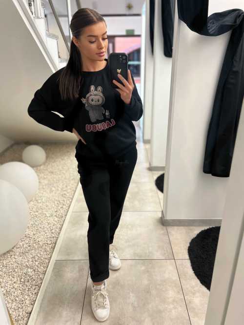 NB628 Komplet Masełkowy Długi Rękaw Labubu Czarny