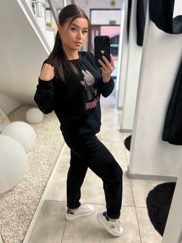 NB628 Komplet Masełkowy Długi Rękaw Labubu Czarny