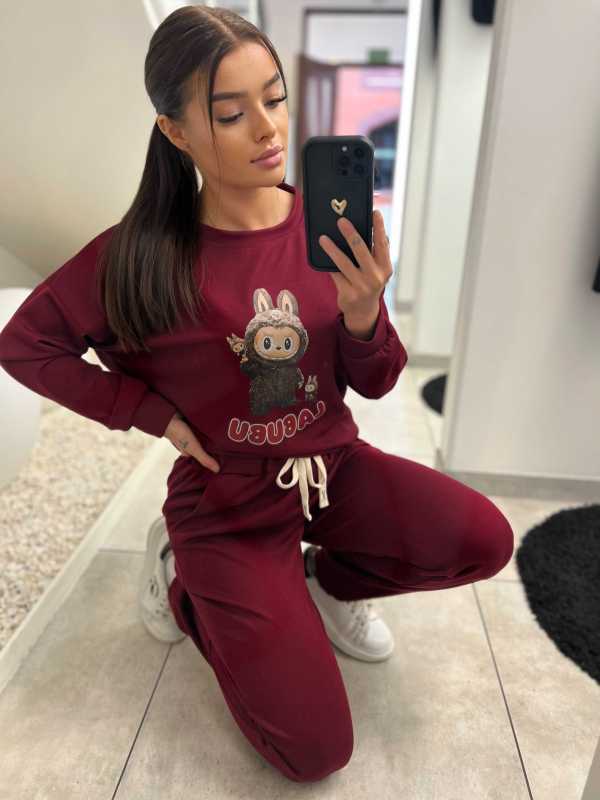 NB628 Komplet Masełkowy Długi Rękaw Labubu Bordowy