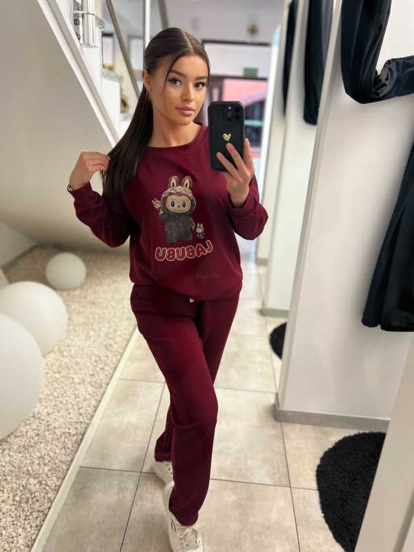 NB628 Komplet Masełkowy Długi Rękaw Labubu Bordowy